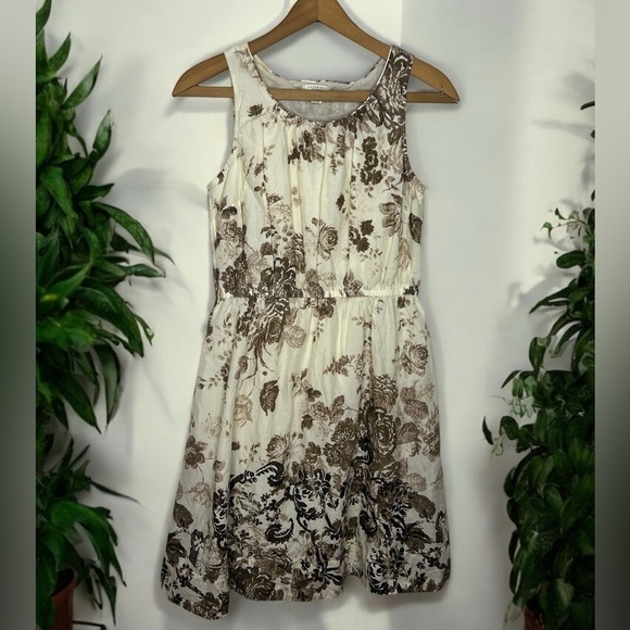 Lands’ End Canvas Floral Print Sleeveless Dress Brown Beige US 4 Small - Picture 3 of 12